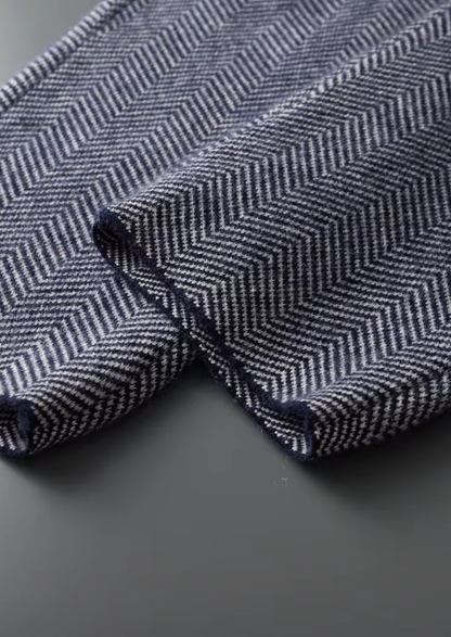 Pure Extra-Fine Merino Wool Navy Blue Herringbone Set - photo 3