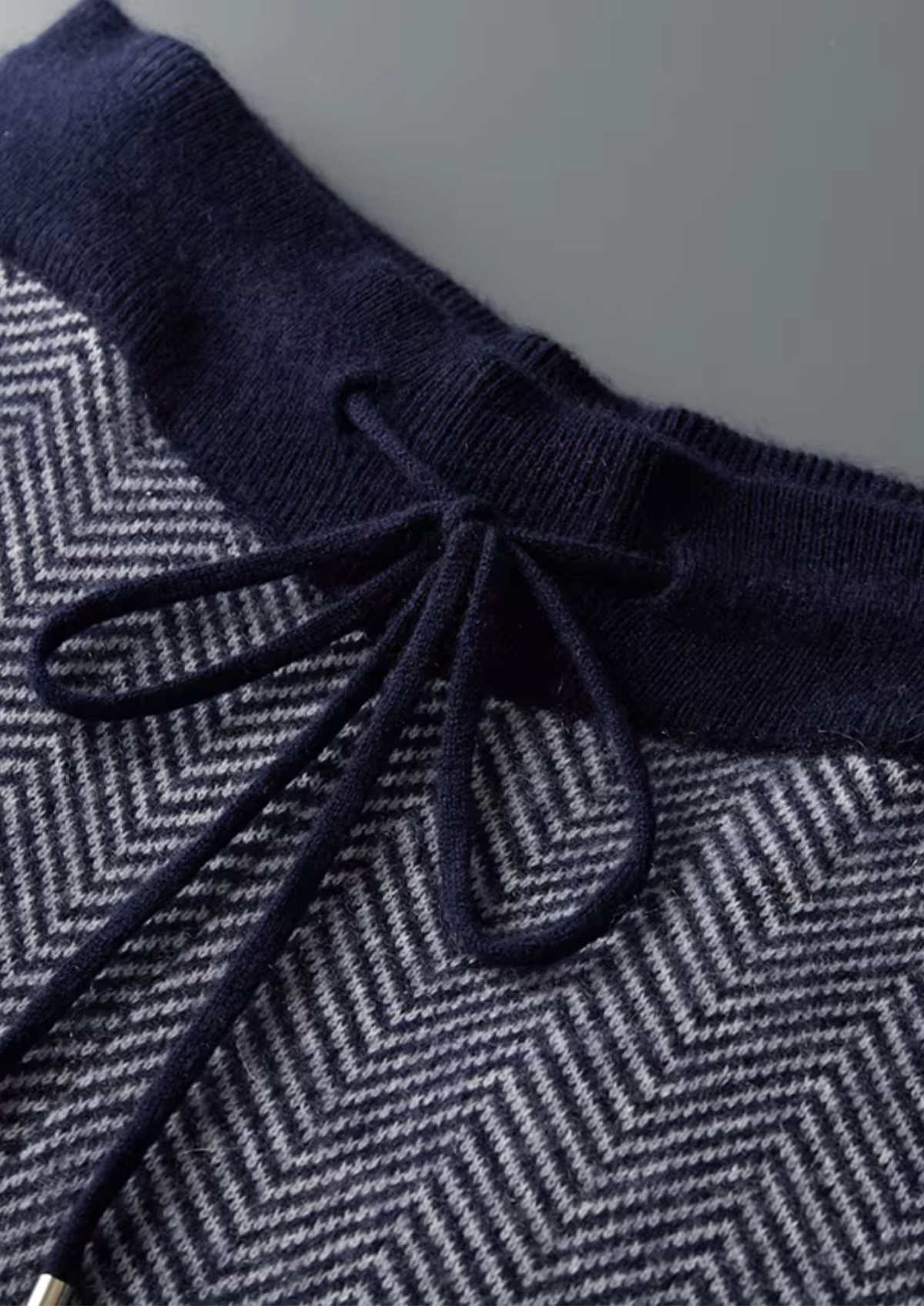Pure Extra-Fine Merino Wool Navy Blue Herringbone Set - photo 5