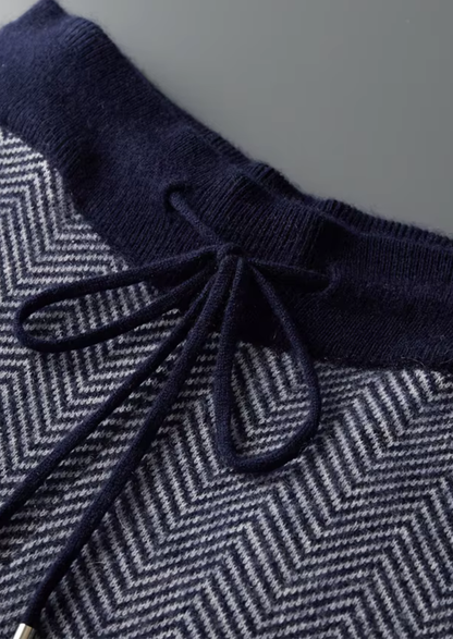Pure Extra-Fine Merino Wool Navy Blue Herringbone Set - photo 5