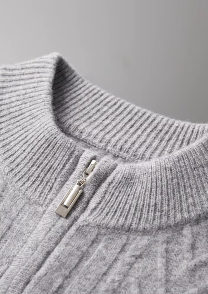 Pure Extra-Fine Merino Wool Patterned Zip Cardigan - photo 7