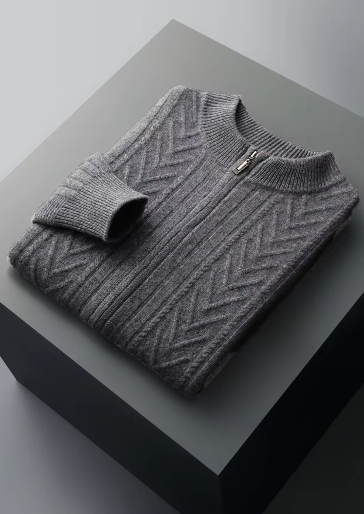 Pure Extra-Fine Merino Wool Patterned Zip Cardigan - photo 8