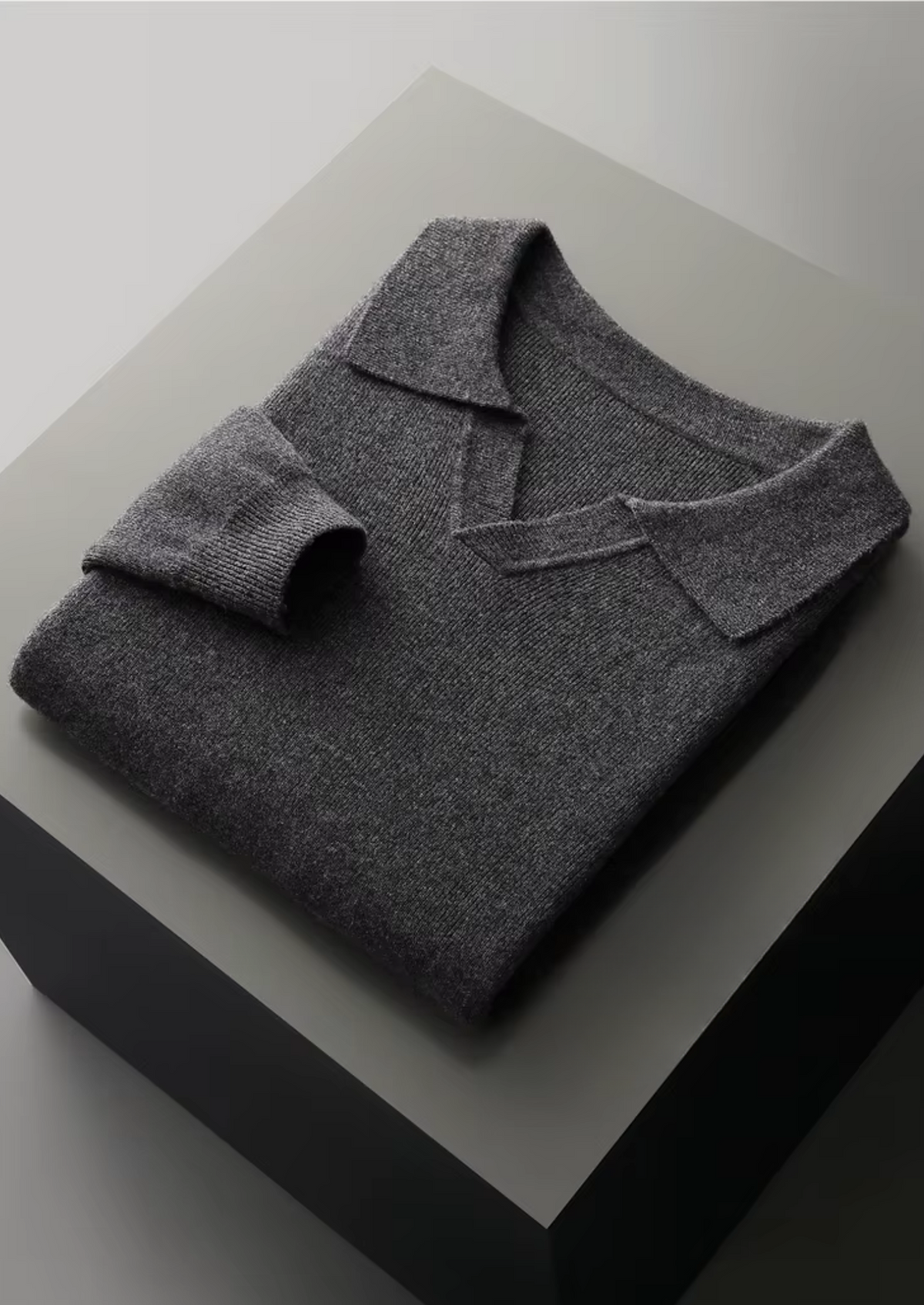 Pure Extra-Fine Merino Wool Ribbed Buttonless Polo - photo 2
