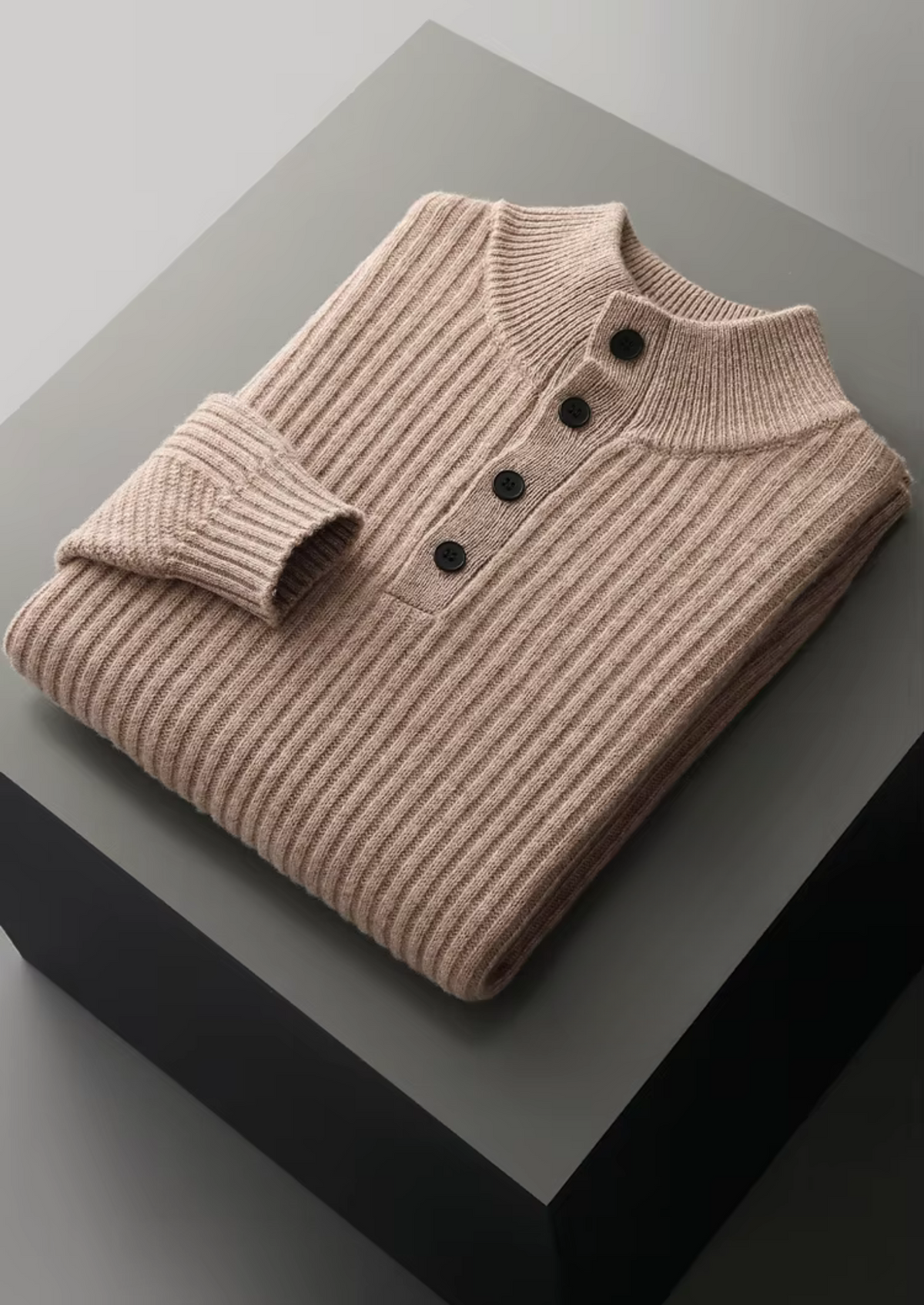 Pure Extra-Fine Merino Wool Ribbed Henley Sweater - photo 3