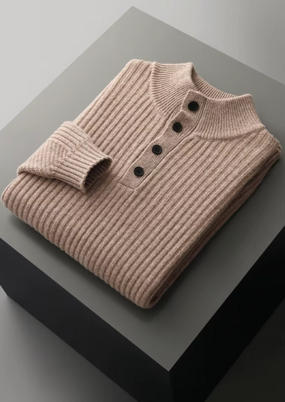 Pure Extra-Fine Merino Wool Ribbed Henley Sweater - photo 3