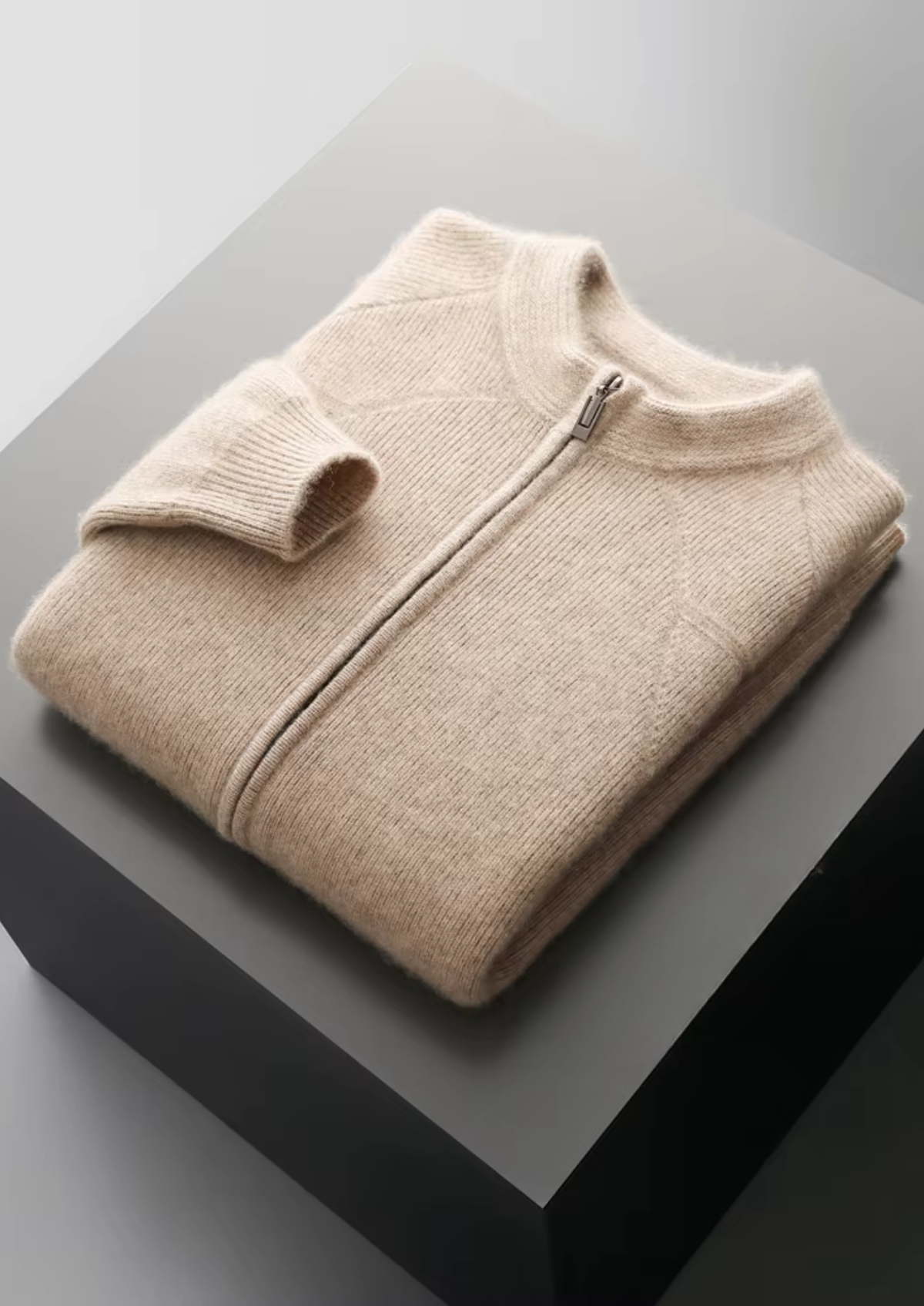 Merino Ribbed Zip Cardigan, Grey & Olive - photo 10