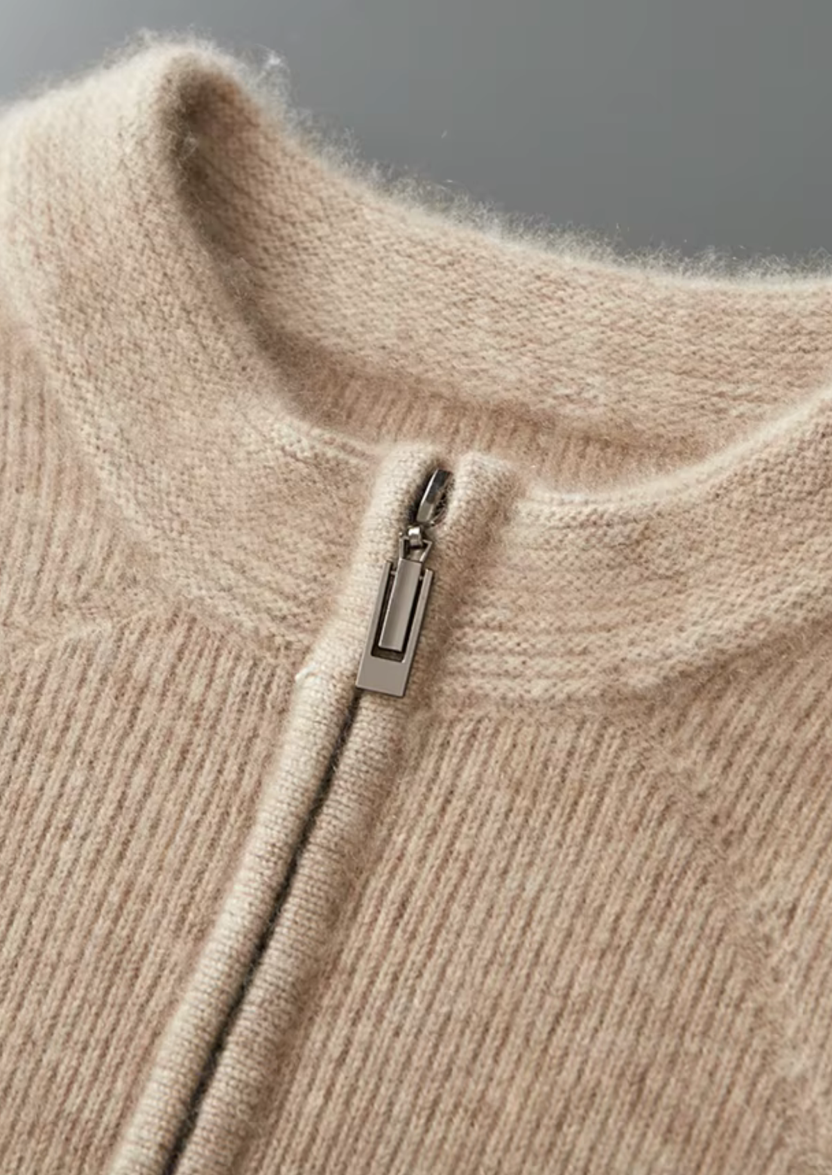 Merino Ribbed Zip Cardigan, Grey & Olive - photo 11