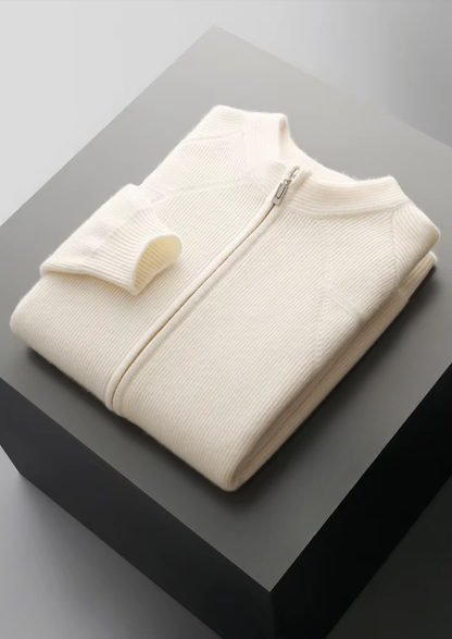 Merino Ribbed Zip Cardigan, Grey & Olive - photo 15