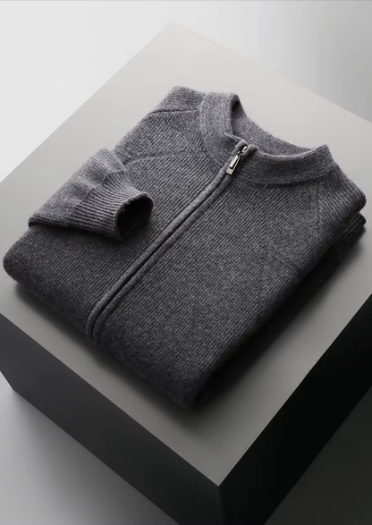 Merino Ribbed Zip Cardigan, Sand & Coffee