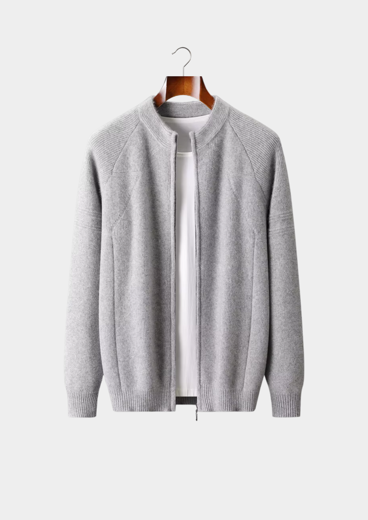 Merino Ribbed Zip Cardigan, Sand & Coffee