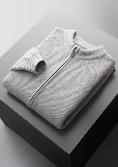 Merino Ribbed Zip Cardigan, Grey & Olive - photo 3