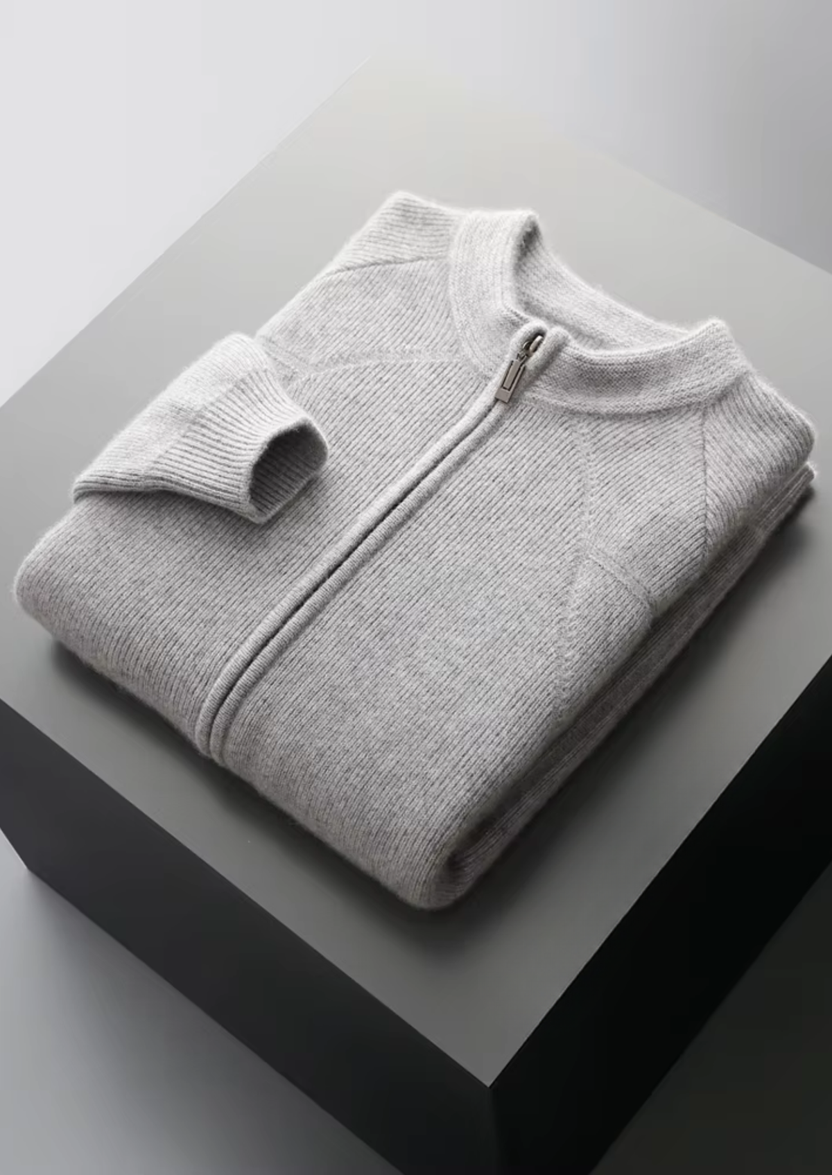 Merino Ribbed Zip Cardigan, Sand & Coffee - photo 5