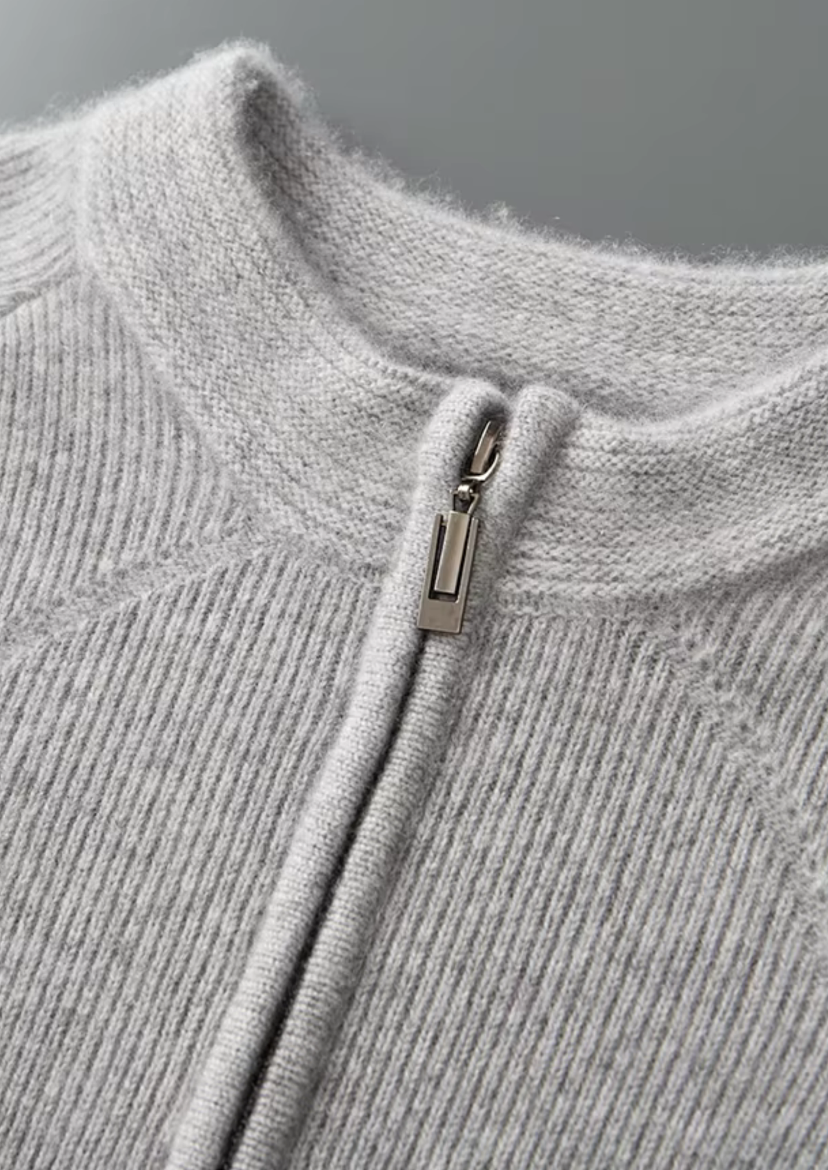 Merino Ribbed Zip Cardigan, Grey & Olive - photo 5