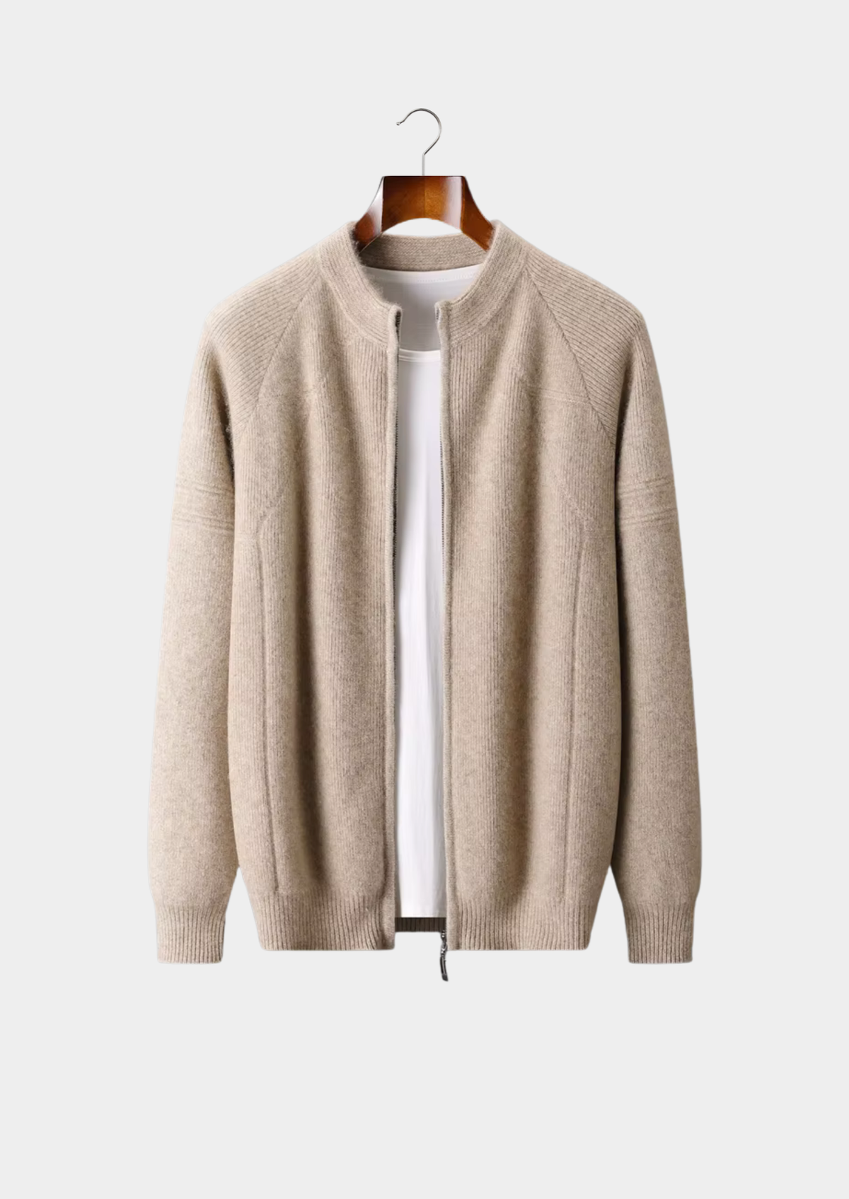 Merino Ribbed Zip Cardigan, Sand & Coffee - photo 15