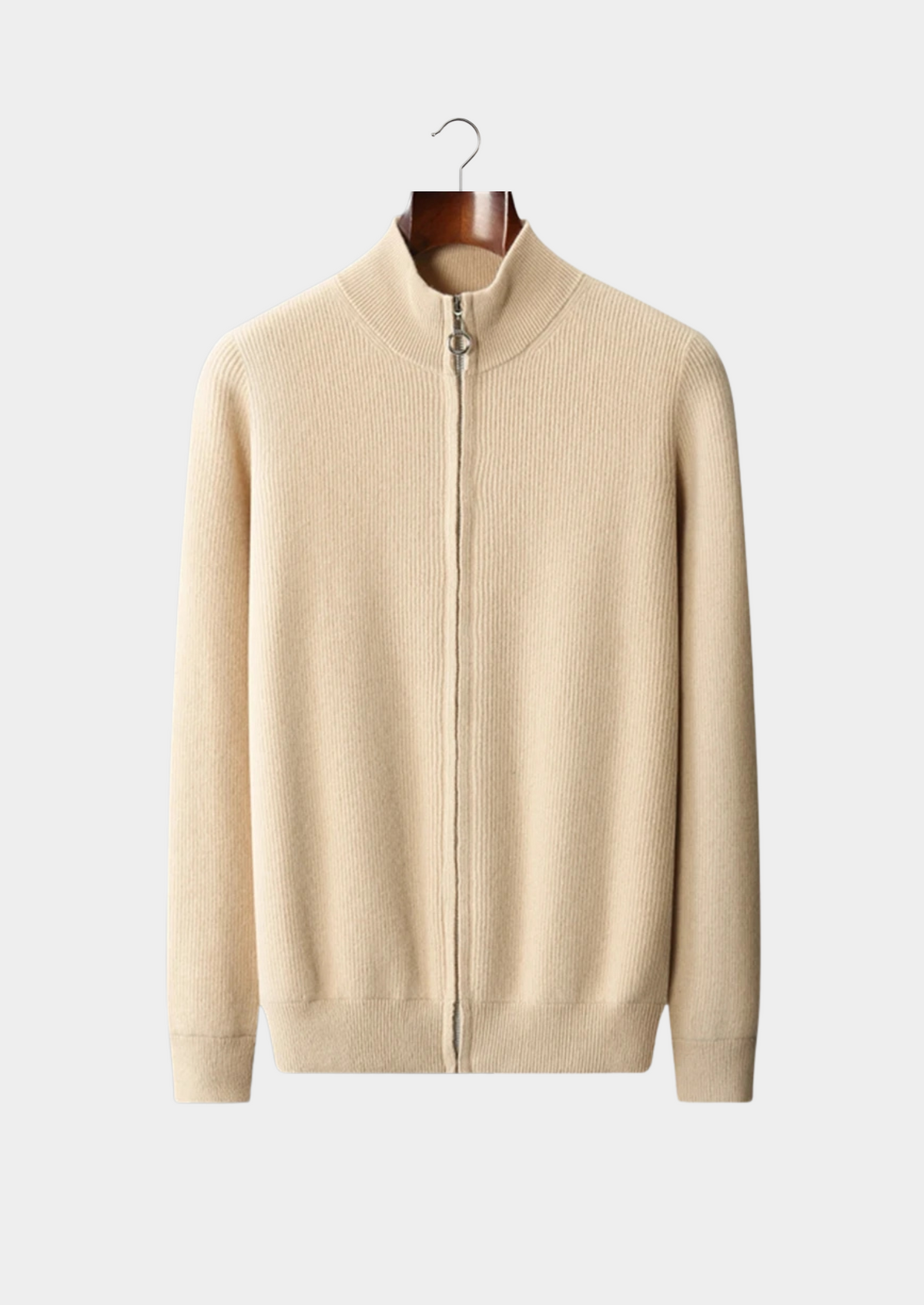 Merino Ribbed Zip Cardigan, Sand & Coffee - photo 2