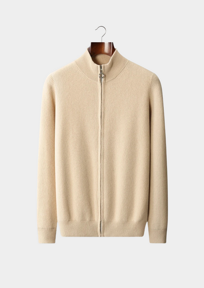 Merino Ribbed Zip Cardigan, Sand & Coffee - photo 2