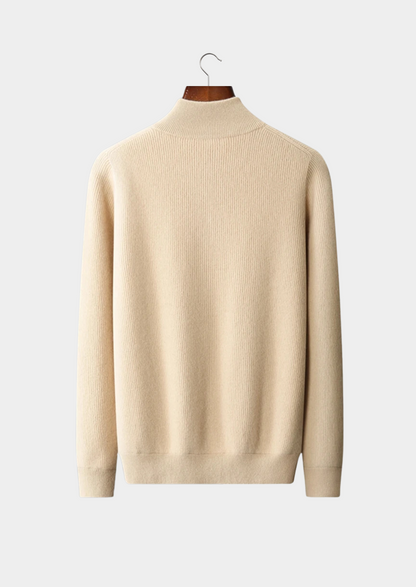 Merino Ribbed Zip Cardigan, Sand & Coffee - photo 4