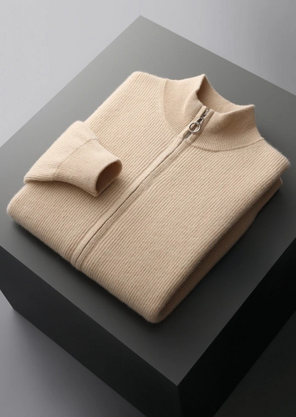 Merino Ribbed Zip Cardigan, Sand & Coffee - photo 6