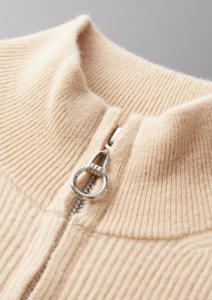 Merino Ribbed Zip Cardigan, Sand & Coffee - photo 8
