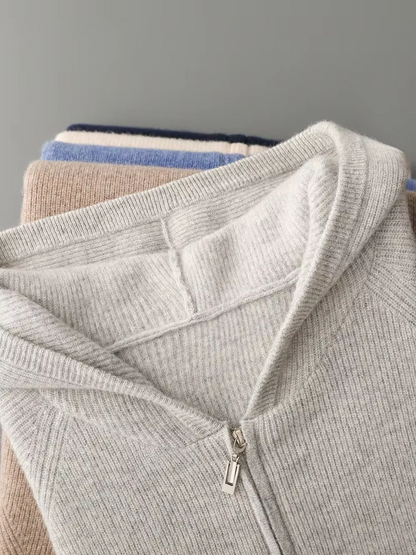 Pure Extra-Fine Merino Wool Ribbed Zip Hoodie - photo 14