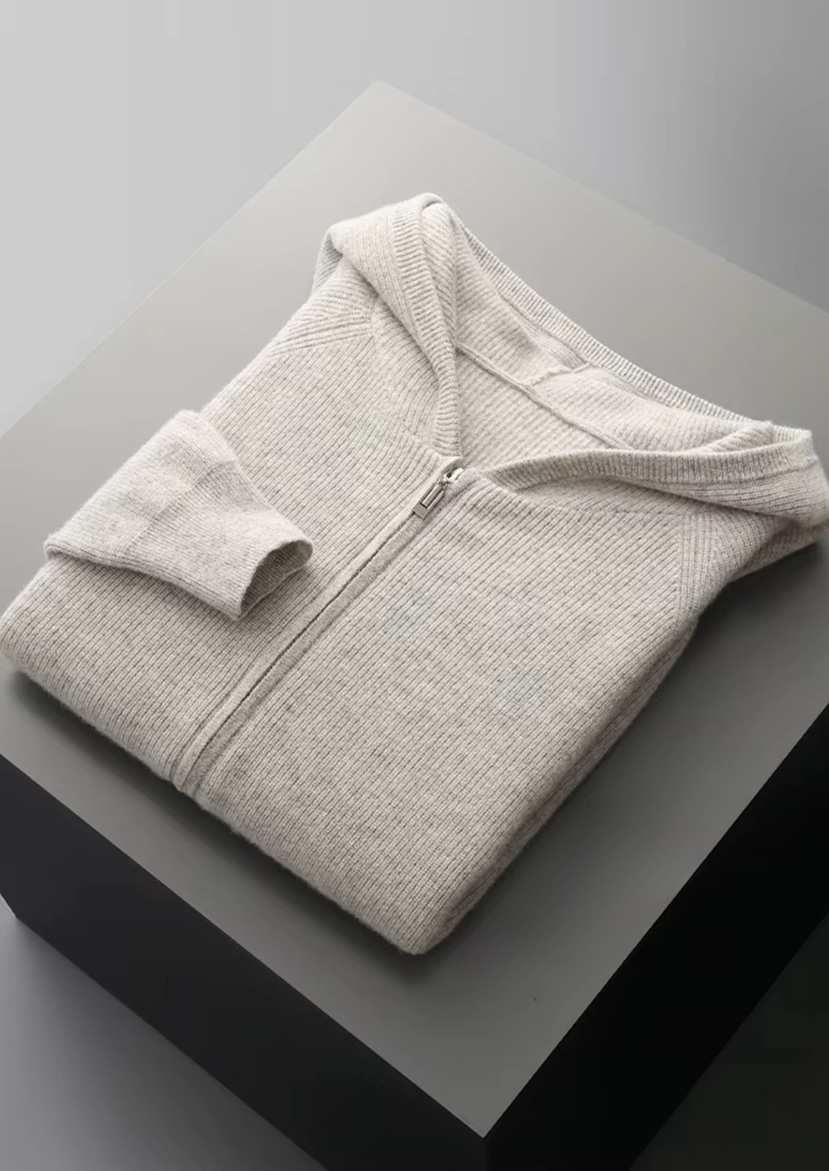 Pure Extra-Fine Merino Wool Ribbed Zip Hoodie - photo 3