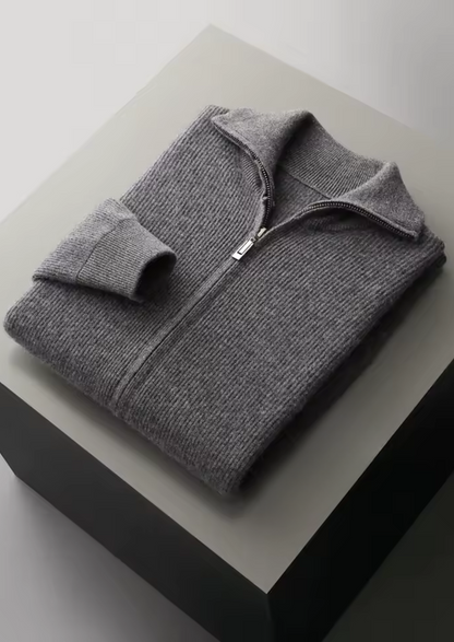 Pure Extra-Fine Merino Wool Ribbed Zipper Cardigan - photo 11