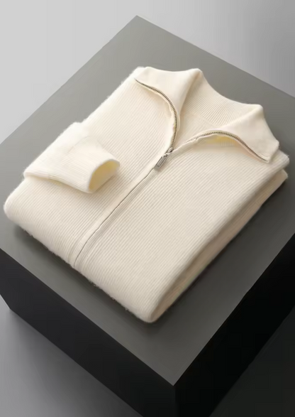 Pure Extra-Fine Merino Wool Ribbed Zipper Cardigan - photo 3