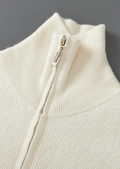 Pure Extra-Fine Merino Wool Ribbed Zipper Cardigan - photo 4