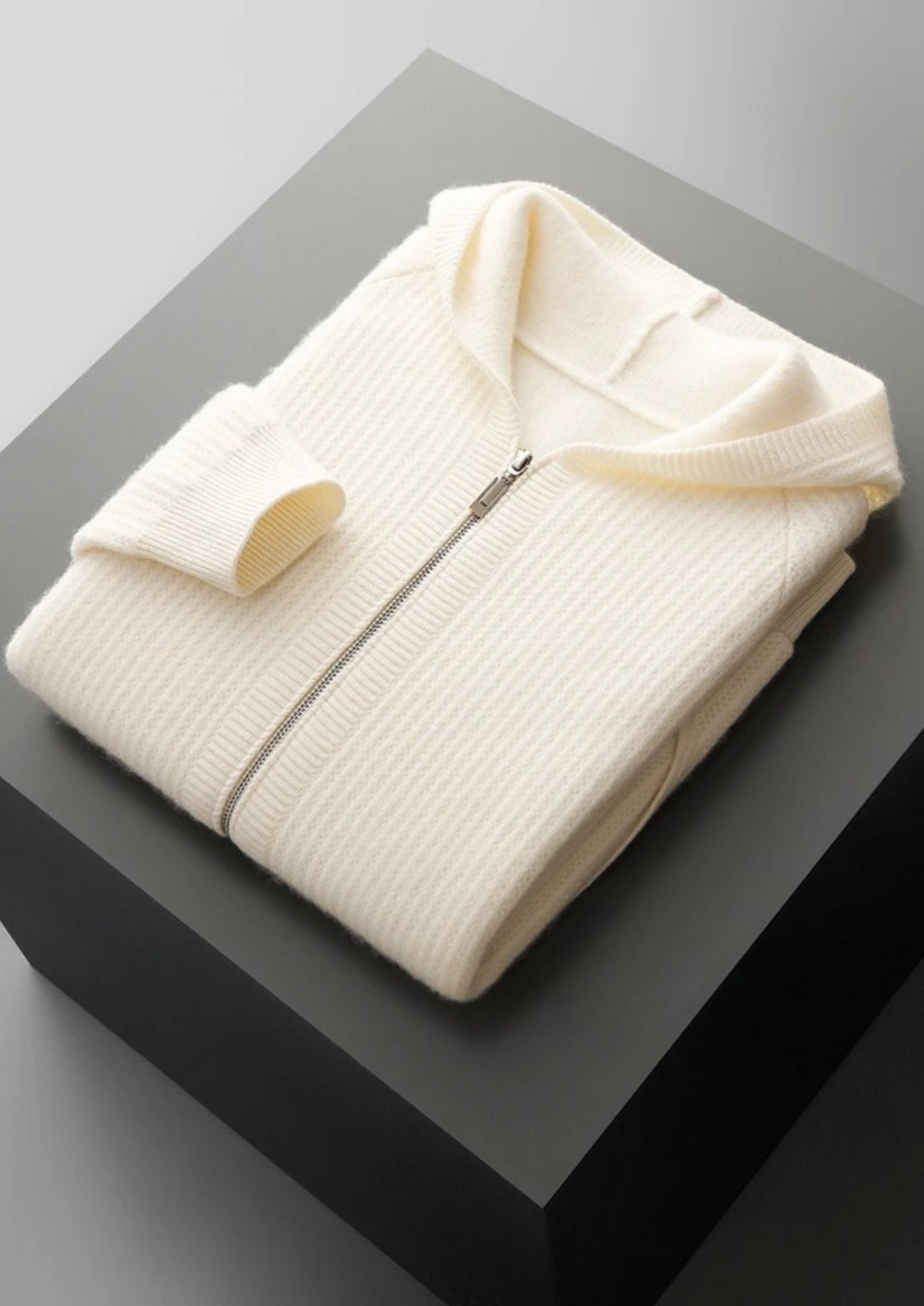 Pure Extra-Fine Merino Wool Ribbed Zipper Hoodie - photo 10
