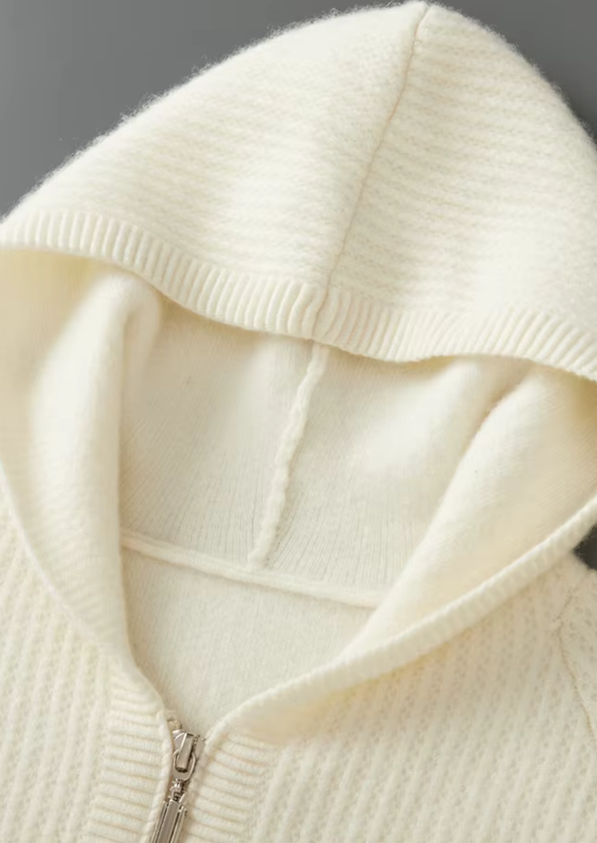 Pure Extra-Fine Merino Wool Ribbed Zipper Hoodie - photo 12