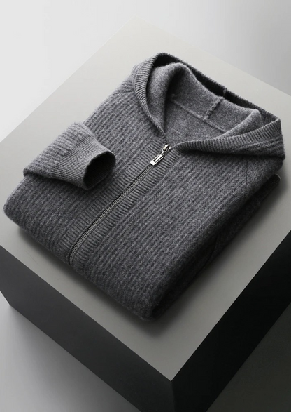 Pure Extra-Fine Merino Wool Ribbed Zipper Hoodie - photo 16