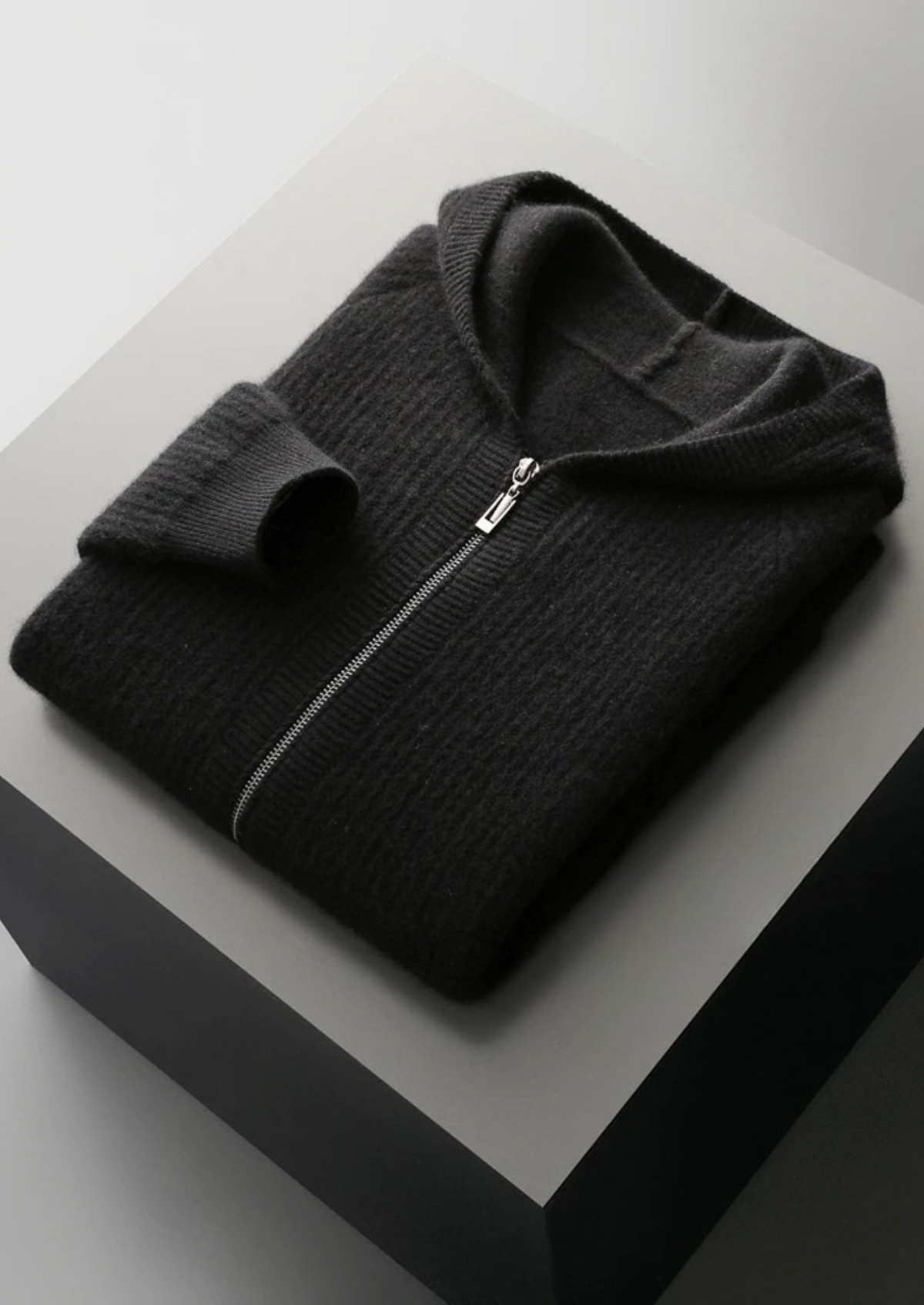 Pure Extra-Fine Merino Wool Ribbed Zipper Hoodie - photo 17