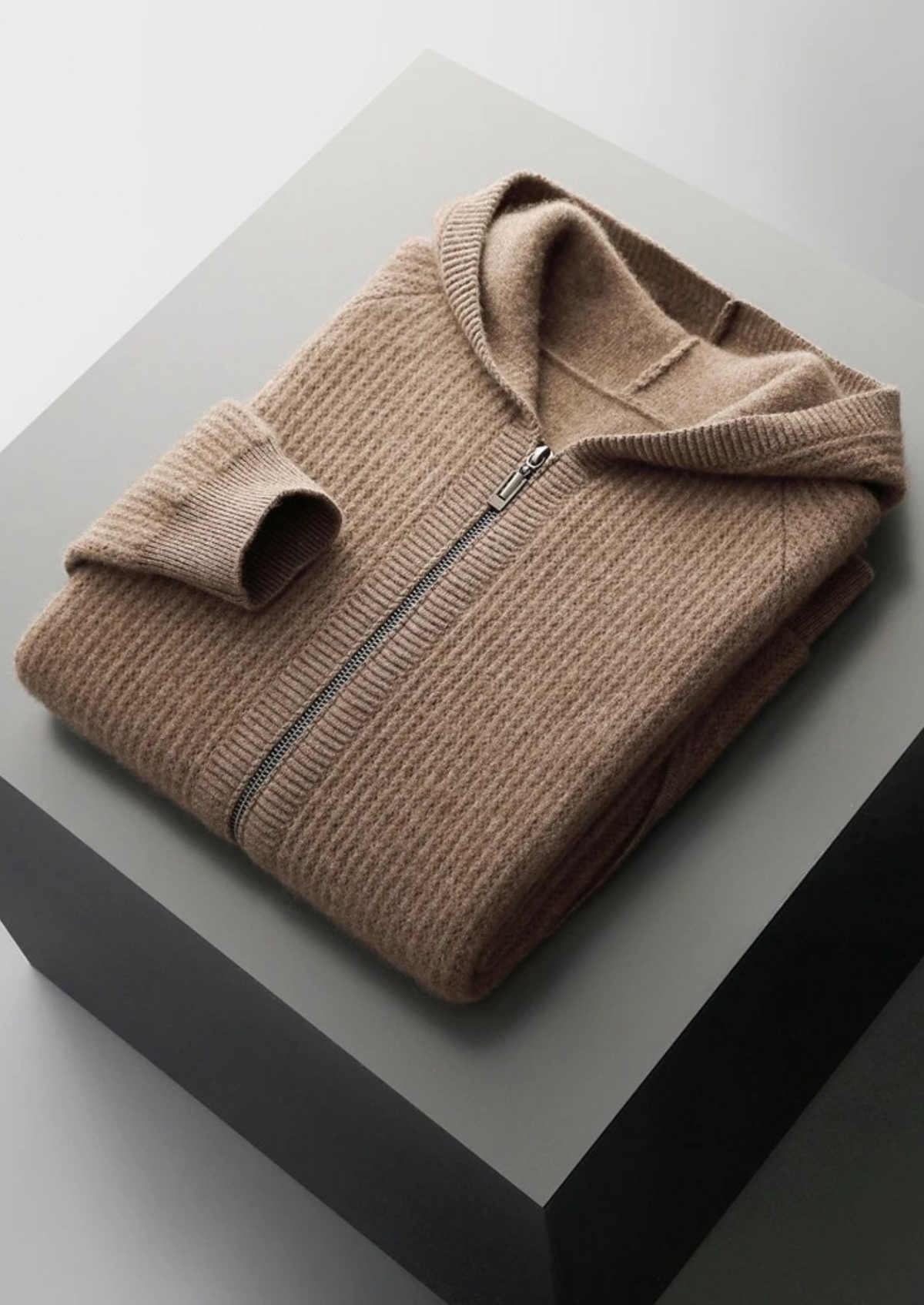 Pure Extra-Fine Merino Wool Ribbed Zipper Hoodie - photo 18