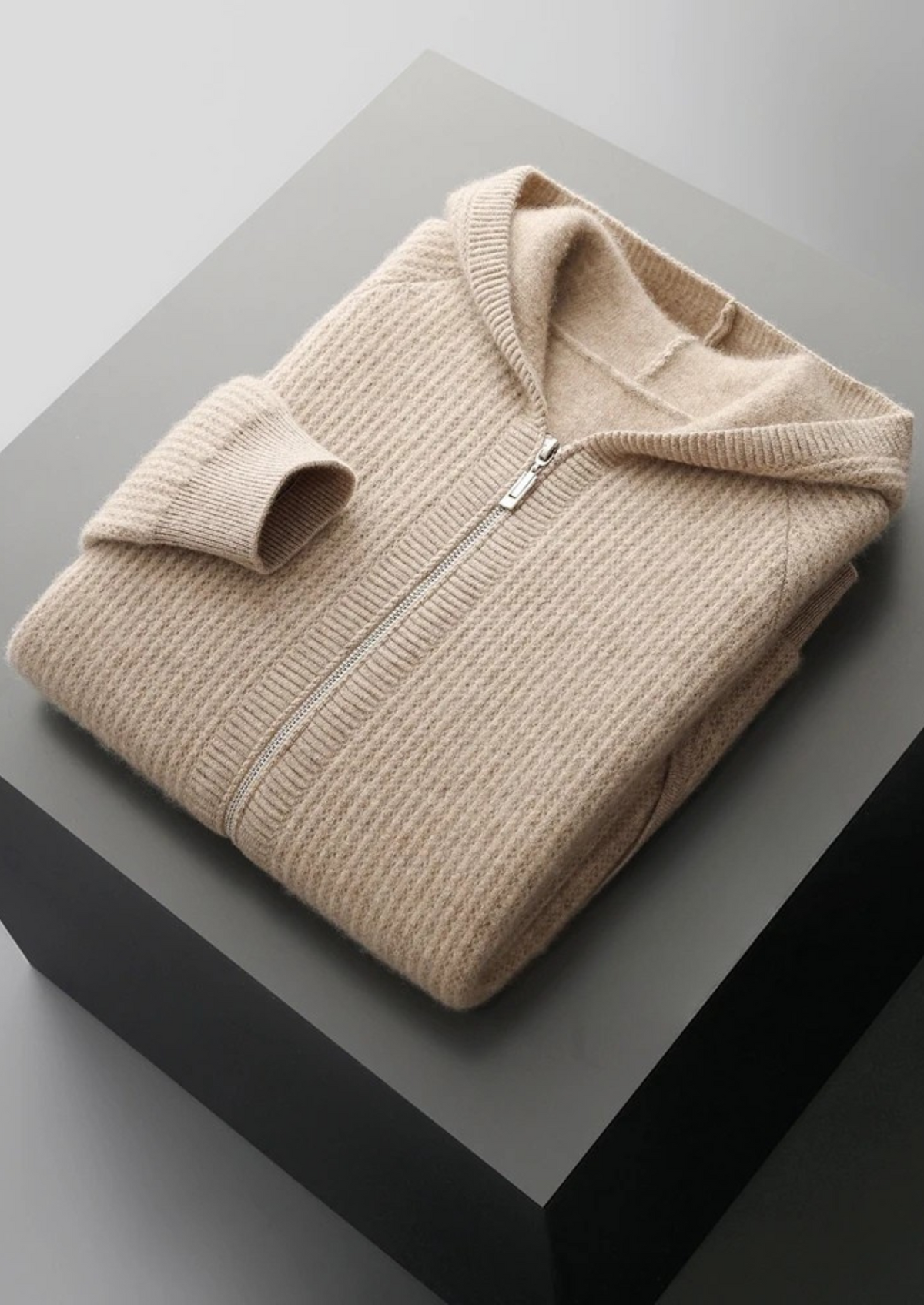 Pure Extra-Fine Merino Wool Ribbed Zipper Hoodie - photo 3