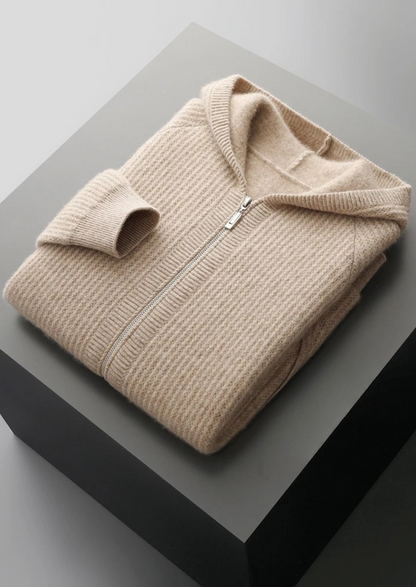 Pure Extra-Fine Merino Wool Ribbed Zipper Hoodie - photo 3