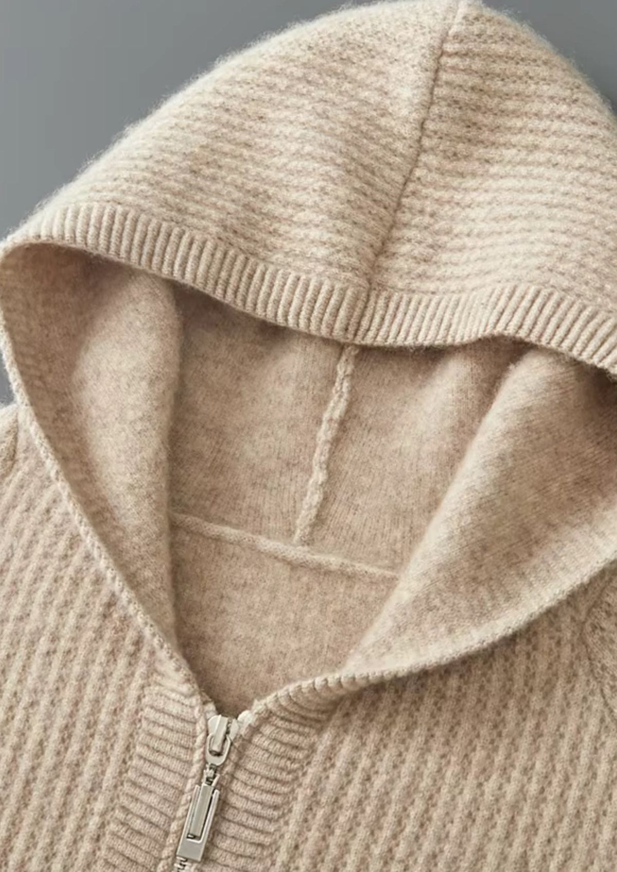 Pure Extra-Fine Merino Wool Ribbed Zipper Hoodie - photo 7