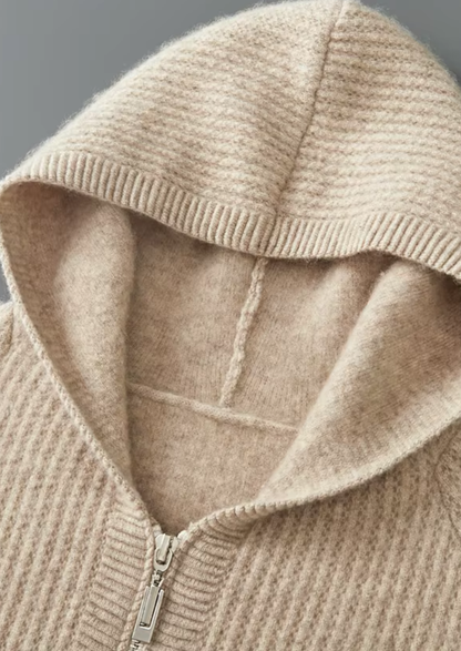 Pure Extra-Fine Merino Wool Ribbed Zipper Hoodie - photo 7