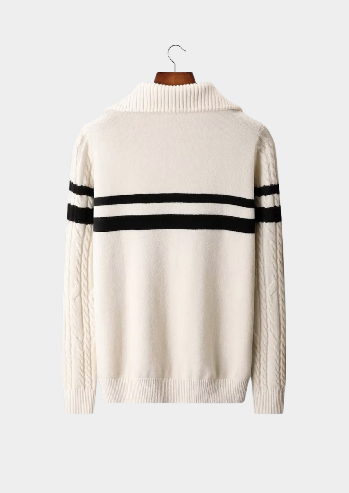 Pure Extra-Fine Merino Wool Striped Half-Zip Sweater - photo 2