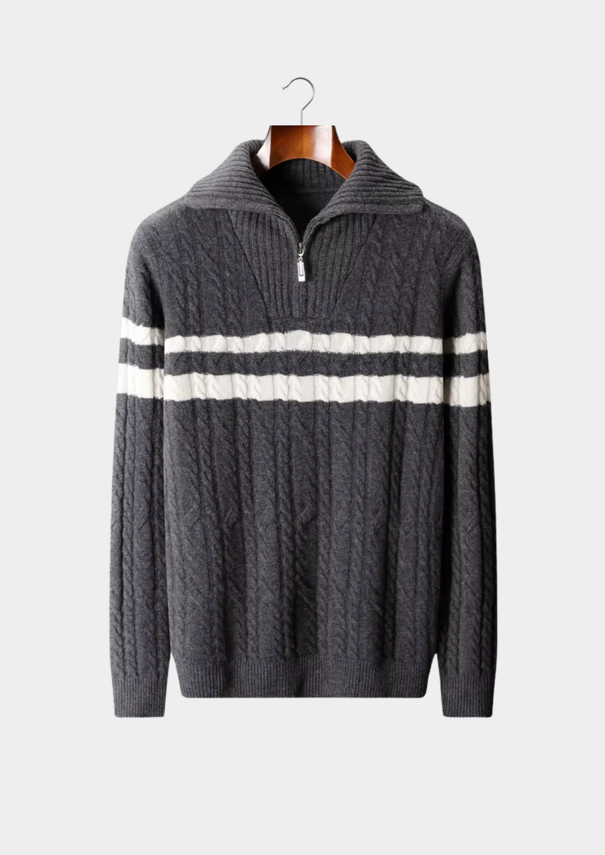Pure Extra-Fine Merino Wool Striped Half-Zip Sweater - photo 6