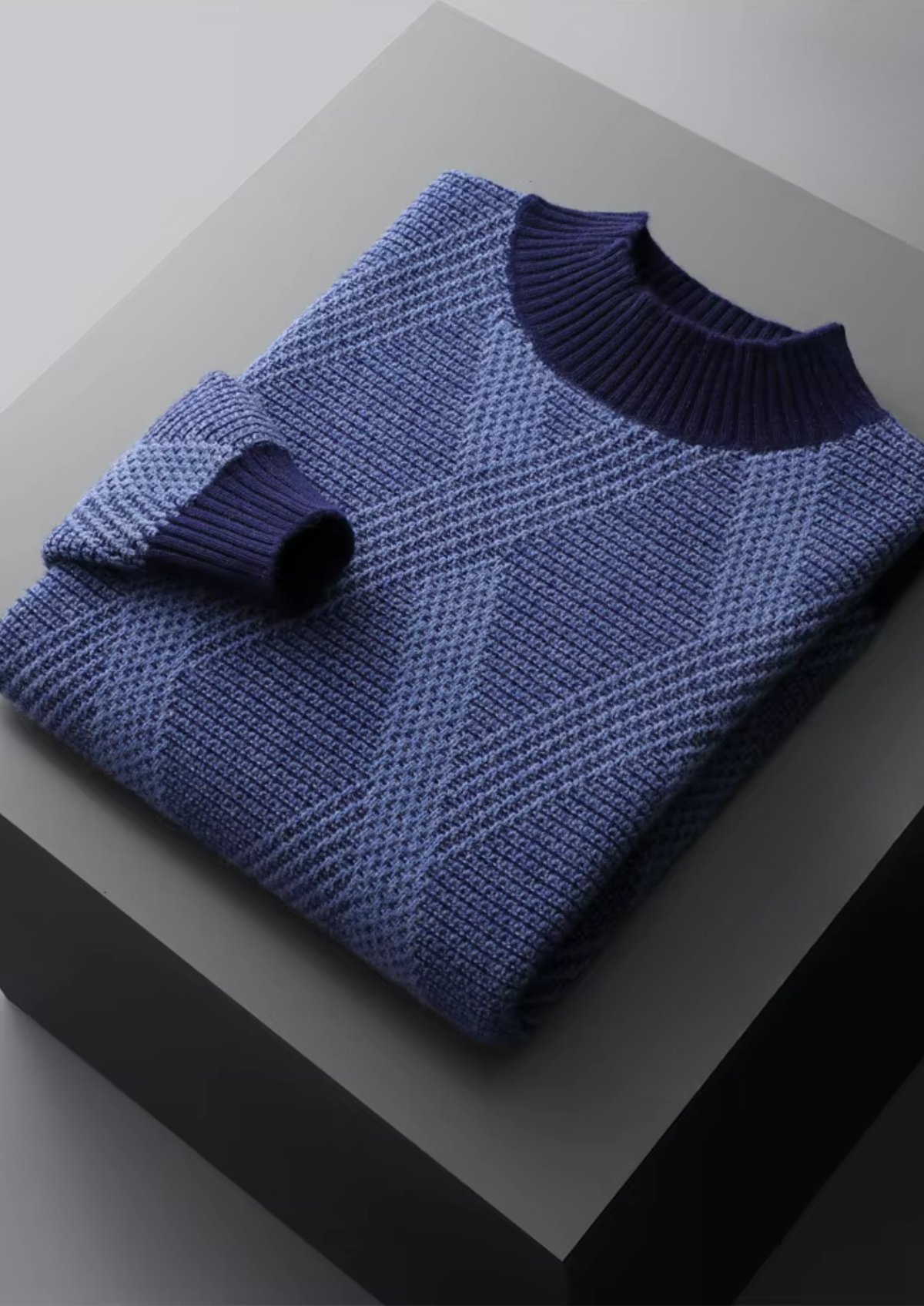 Pure Extra-Fine Merino Wool Two Tone Patterned Mockneck - photo 3
