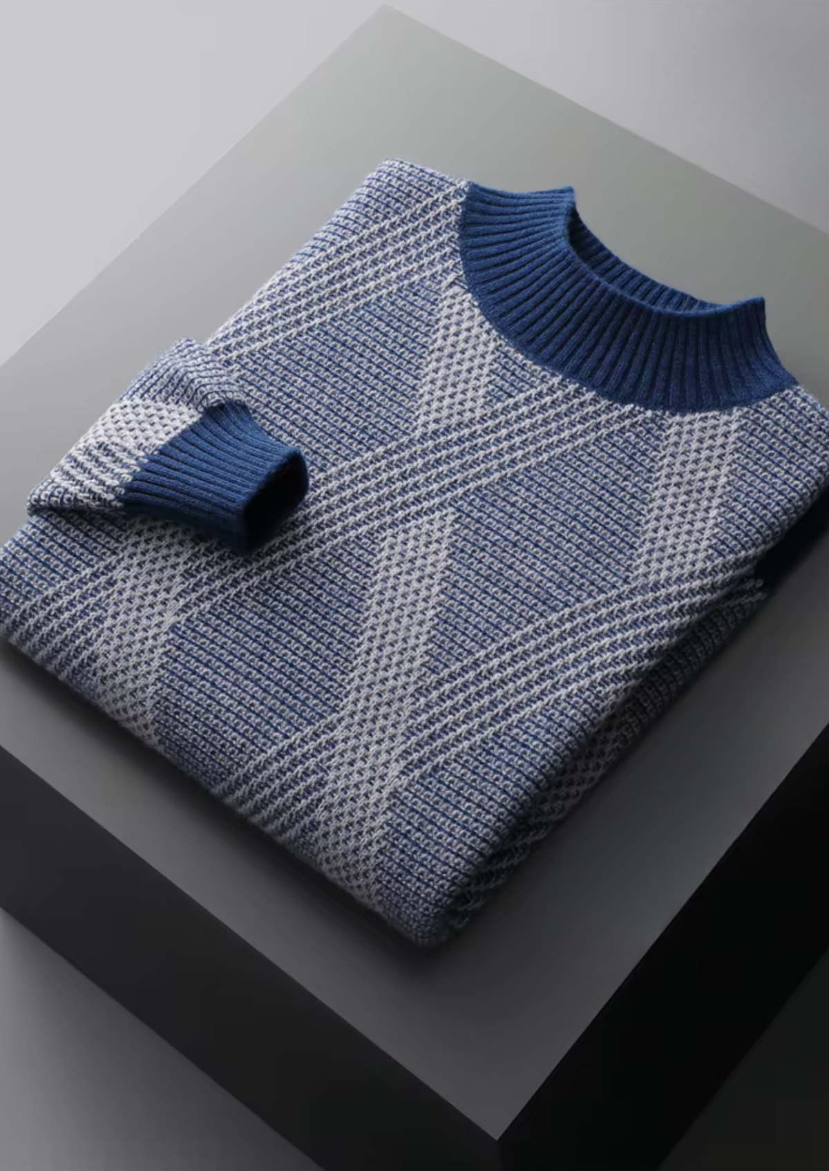 Pure Extra-Fine Merino Wool Two Tone Patterned Mockneck - photo 7