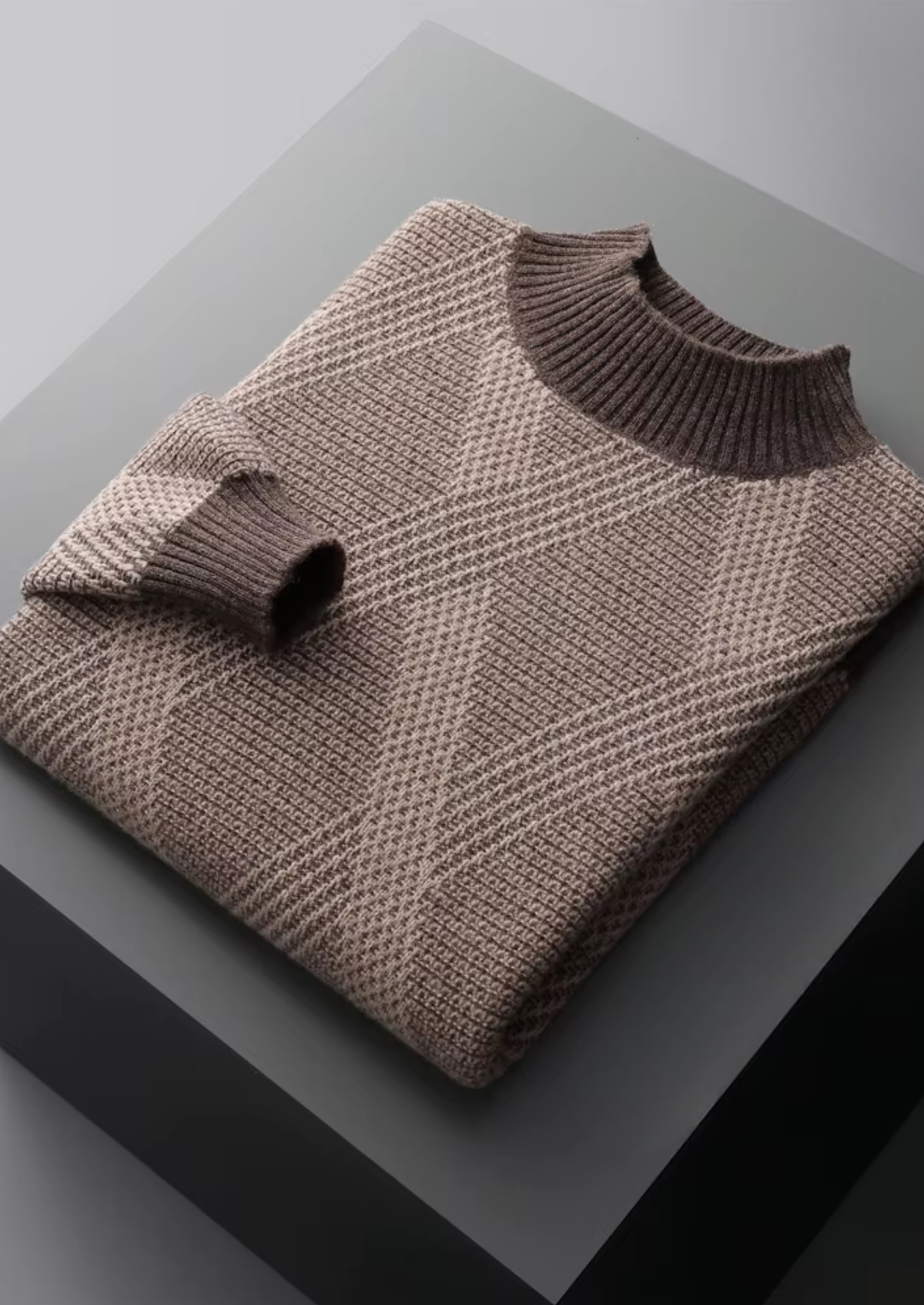 Pure Extra-Fine Merino Wool Two Tone Patterned Mockneck - photo 8