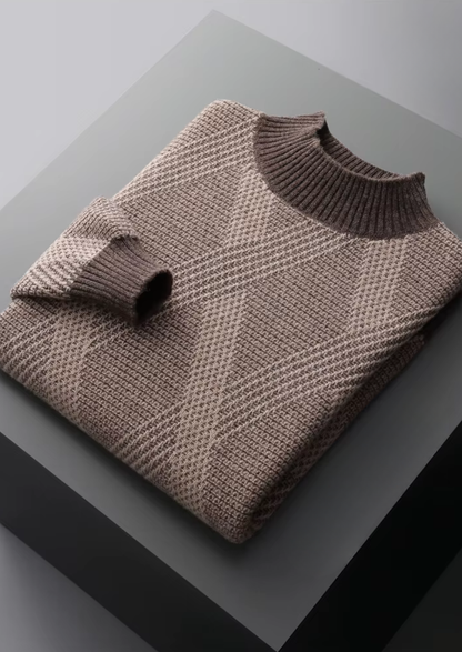 Pure Extra-Fine Merino Wool Two Tone Patterned Mockneck - photo 8
