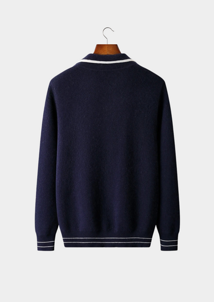 Pure Extra-Fine Merino Wool Two-Tone Polo Cardigan - photo 2