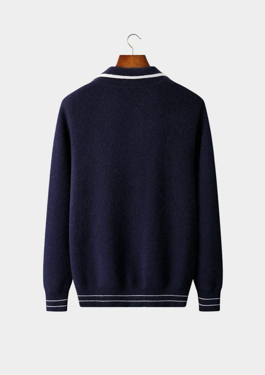 Pure Extra-Fine Merino Wool Two-Tone Polo Cardigan - photo 2