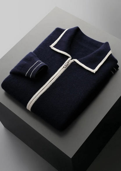 Pure Extra-Fine Merino Wool Two-Tone Polo Cardigan - photo 3