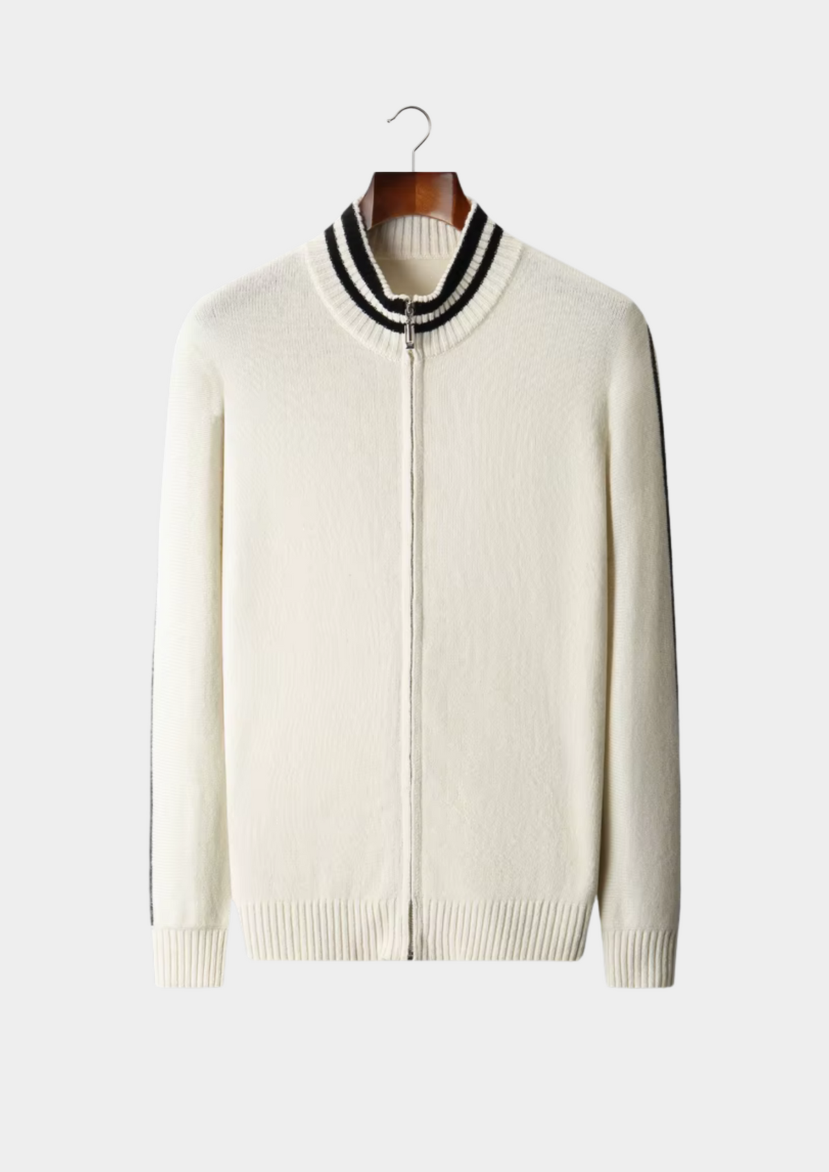 Pure Extra-Fine Merino Wool Two-Tone Zip Cardigan