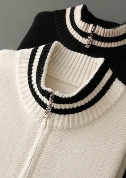 Pure Extra-Fine Merino Wool Two Tone Zip Cardigan - photo 5