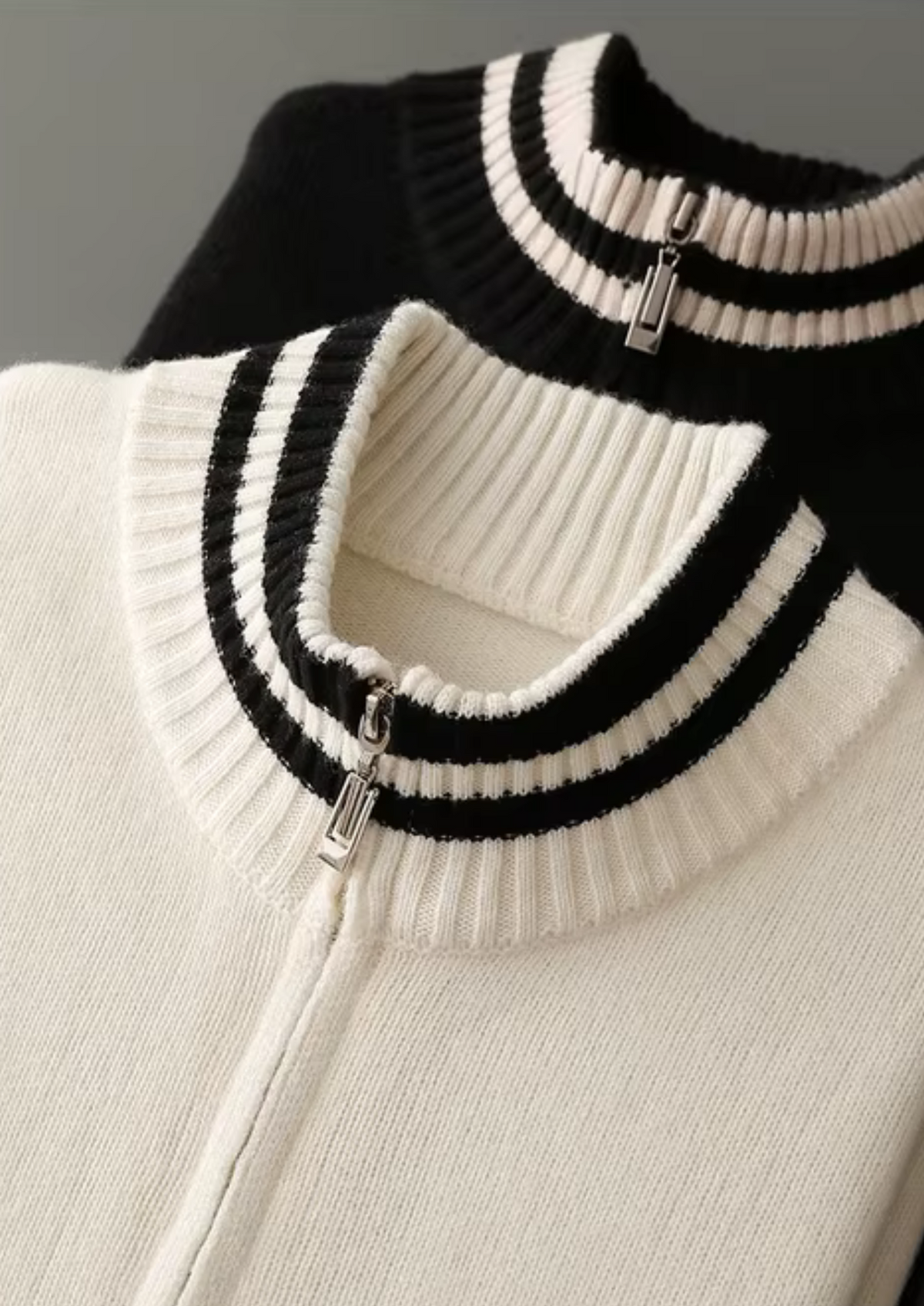 Pure Extra-Fine Merino Wool Two-Tone Zip Cardigan - photo 9