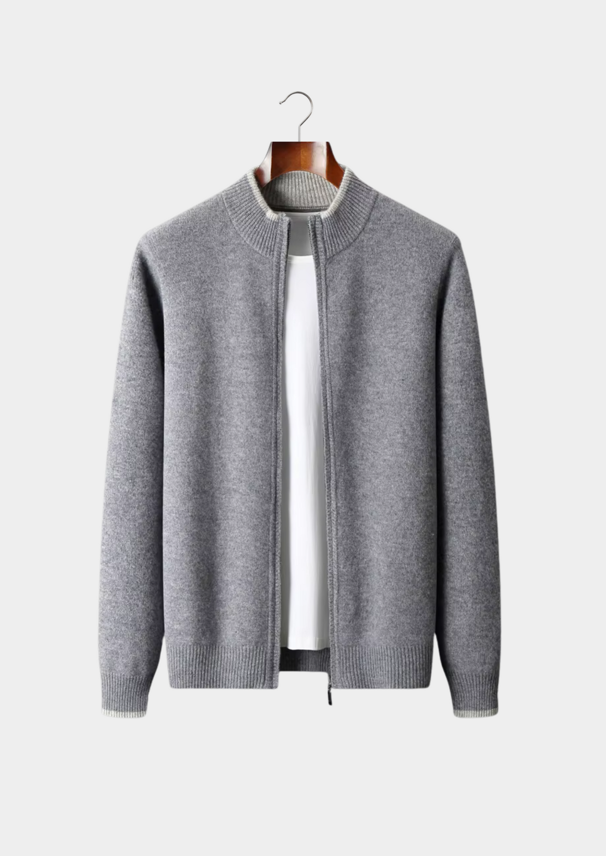 Pure Extra-Fine Merino Wool Two-Tone Zip Cardigan - photo 2