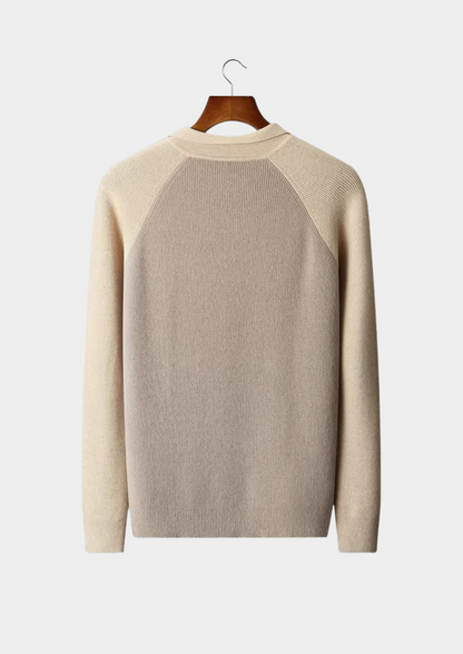 Pure Extra-Fine Merino Wool Two Tone Zipper Sweater Polo - photo 2